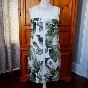 Tommy Bahama Shift Dress Medium Leaf Palm Tropical Linen White